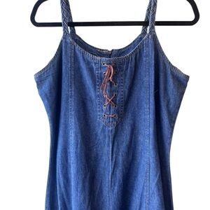 Penmans Denim Midi Dress Lace Up Boho Ruffle Hem Size M